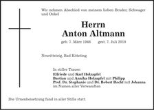 Traueranzeige Anton Altmann