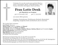 Traueranzeige Lotte Denk