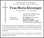 Traueranzeige Maria Klessinger