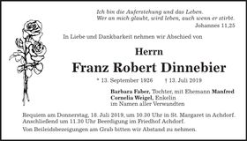 Traueranzeige Robert Dinnebier
