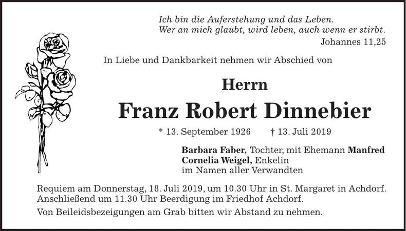Traueranzeige Robert Dinnebier