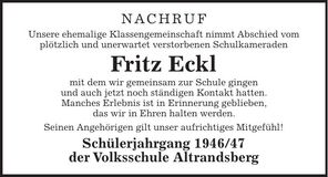 Traueranzeige Fritz Eckl