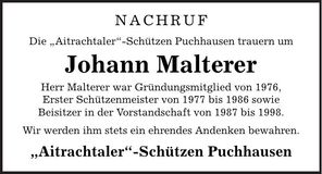 Traueranzeige Johann Malterer