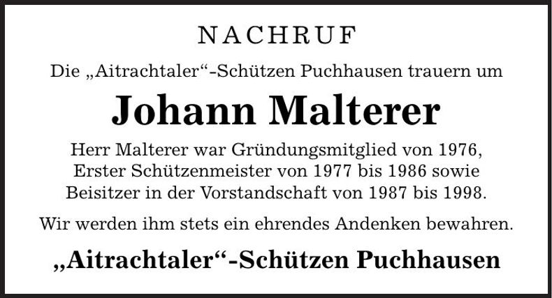 Traueranzeige Johann Malterer