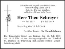 Traueranzeige Theo Schreyer