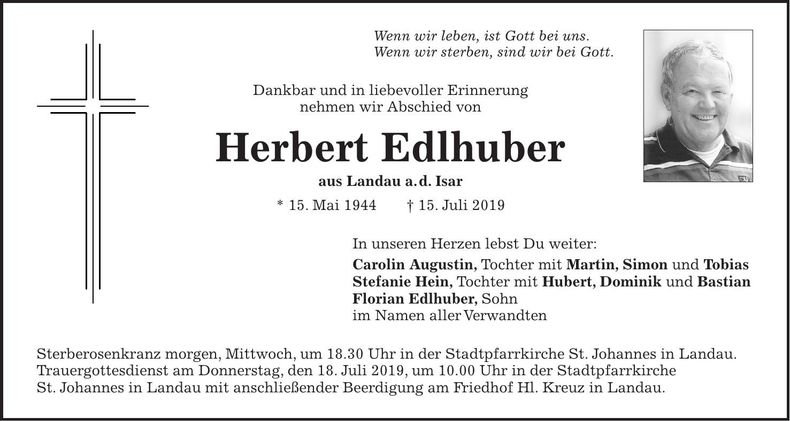 Traueranzeige Herbert Edlhuber