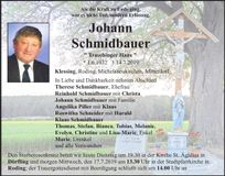 Traueranzeige Johann Schmidbauer