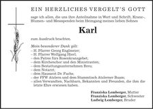 Traueranzeige Karl Lemberger
