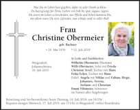 Traueranzeige Christine Obermeier