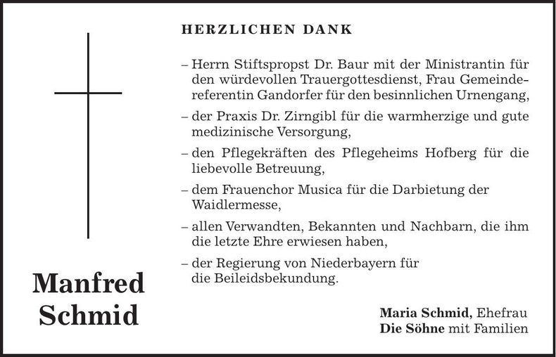 Traueranzeige Manfred Schmid
