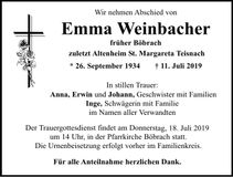 Traueranzeige Weinbacher Emma