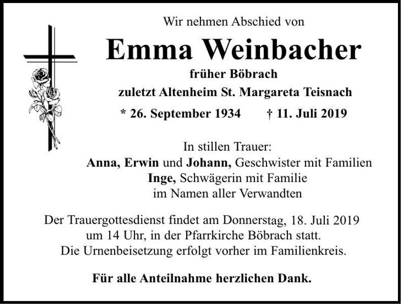 Traueranzeige Weinbacher Emma