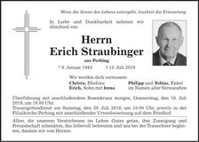 Traueranzeige Erich Straubinger