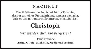 Traueranzeige Christoph Prinz