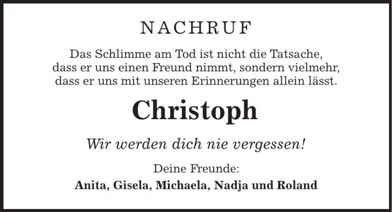 Traueranzeige Christoph Prinz