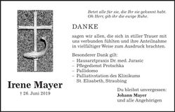 Traueranzeige Irene Mayer