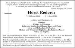 Traueranzeige Horst Rederer