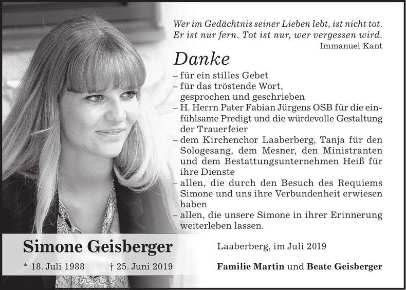Traueranzeige Simone Geisberger