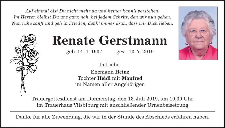 Traueranzeige Renate Gerstmann