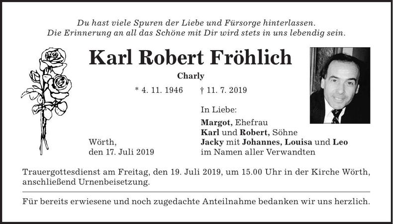 Traueranzeige Karl Robert Fröhlich