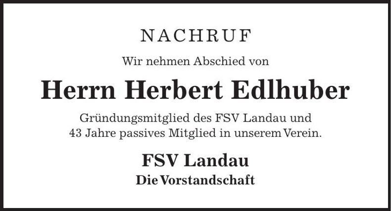 Traueranzeige Herbert Edlhuber