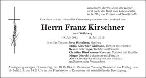 Traueranzeige Franz Kirschner