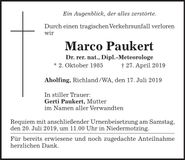 Traueranzeige Marco Paukert
