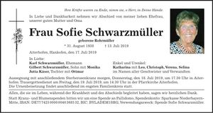 Traueranzeige Sopie Schwarzmüller