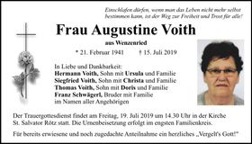 Traueranzeige Augustine Voith