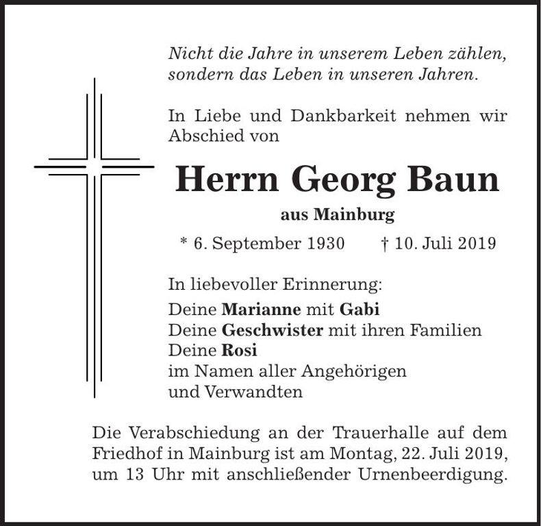 Traueranzeige Georg Baun