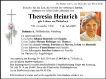 Traueranzeige Theresia Heinrich