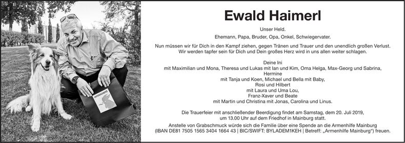 Traueranzeige Ewald Haimerl