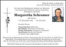 Traueranzeige Margaretha Schranner