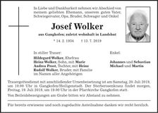 Traueranzeige Josef Wolker
