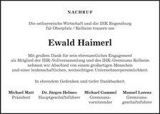Traueranzeige Ewald Haimerl