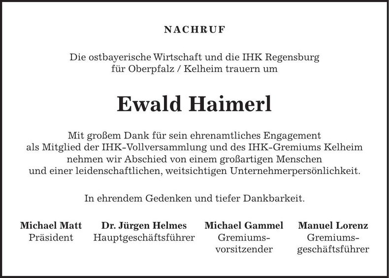 Traueranzeige Ewald Haimerl