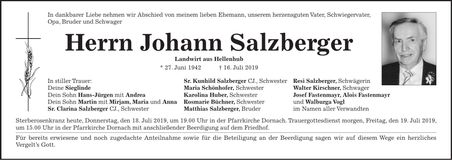 Traueranzeige Johann Salzberger