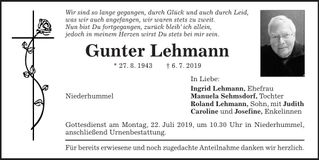 Traueranzeige Gunter Lehmann