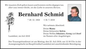 Traueranzeige Bernhard Schmid