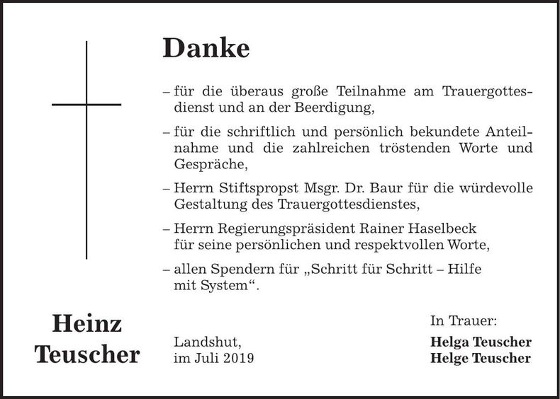 Traueranzeige Heinz Teuscher