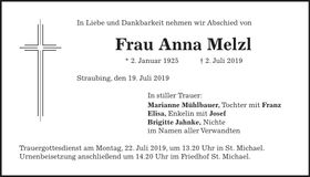 Traueranzeige Anna Melzl