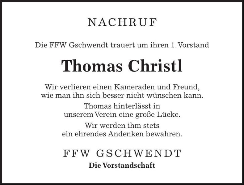 Traueranzeige Thomas Christl