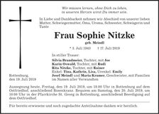 Traueranzeige Sophie Nitzke