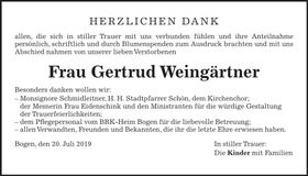 Traueranzeige Gertrud Weingärtner