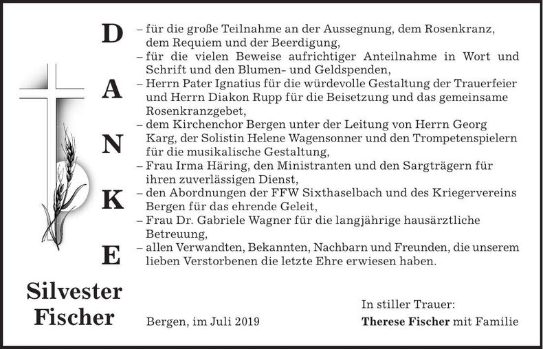 Traueranzeige Silvester Fischer