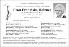 Traueranzeige Franziska Holzner
