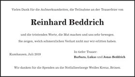 Traueranzeige Reinhard Beddrich