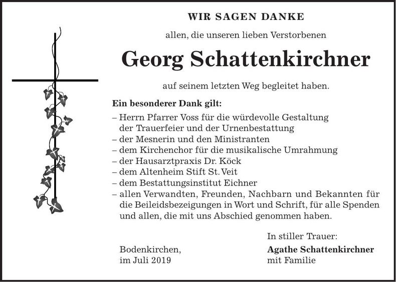 Traueranzeige Georg Schattenkirchner