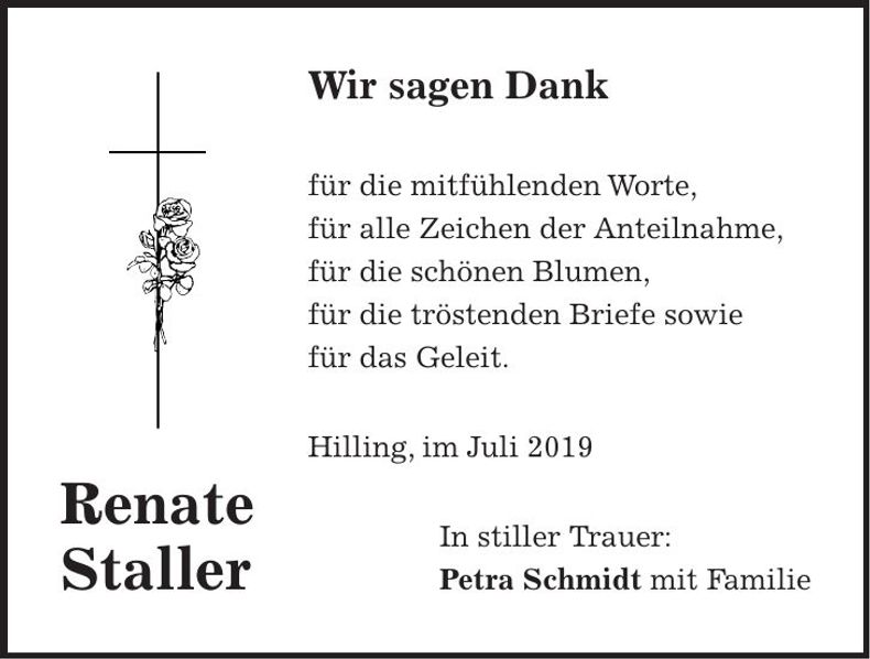 Traueranzeige Renate Staller