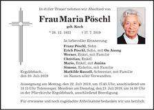 Traueranzeige Maria Pöschl